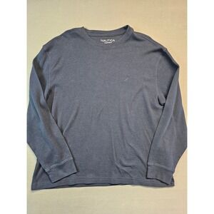 Nautica Mens XL Sleepwear Waffle Knit Thermal Long Sleeve Shirt Navy Blue Logo